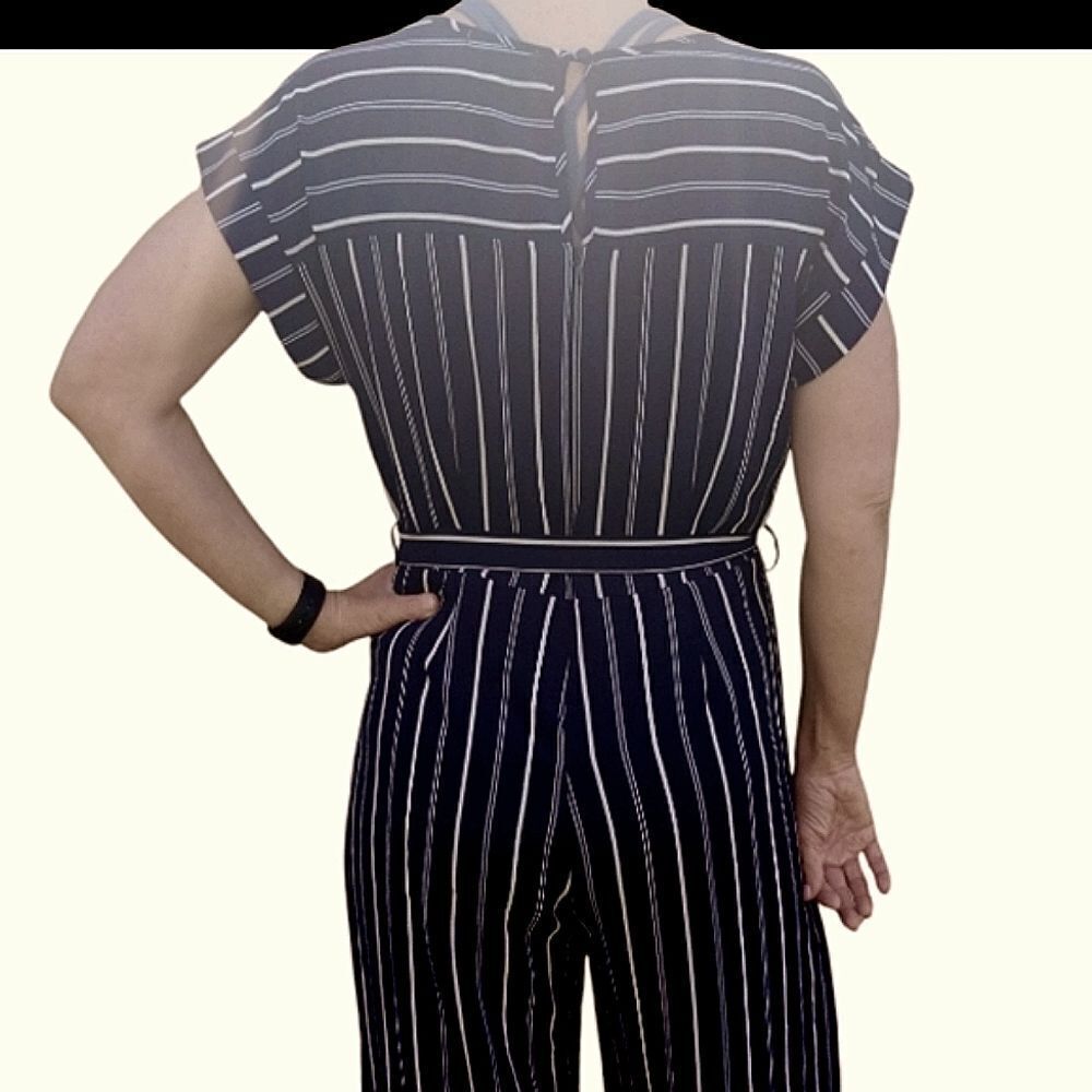 Monteau Jumpsuit Wide Leg Navy Blue White Stripe Size XL - Picture 3 of 6